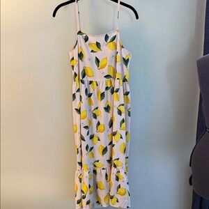 H&M White Sundress with Yellow Lemon Print and Green Leaves